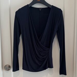 Ann Taylor Navy Wrap Blouse -petite SM